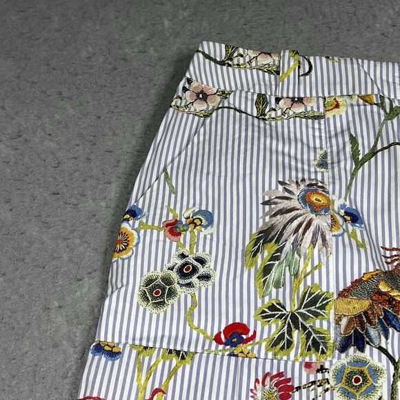 River Island Midi Skirt Womens Size 10 Blue White Stripe Floral Pockets Slit - Picture 3 of 12